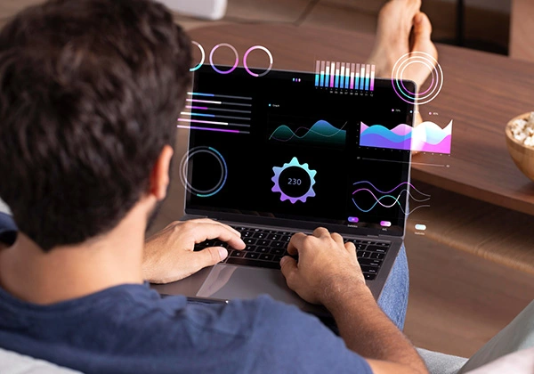 Specialist reviewing prompt test results across generative platforms